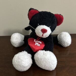 Gund Biscuit Black White Cat Love Me Heart Valentine Plush Kitten Floppy 14070